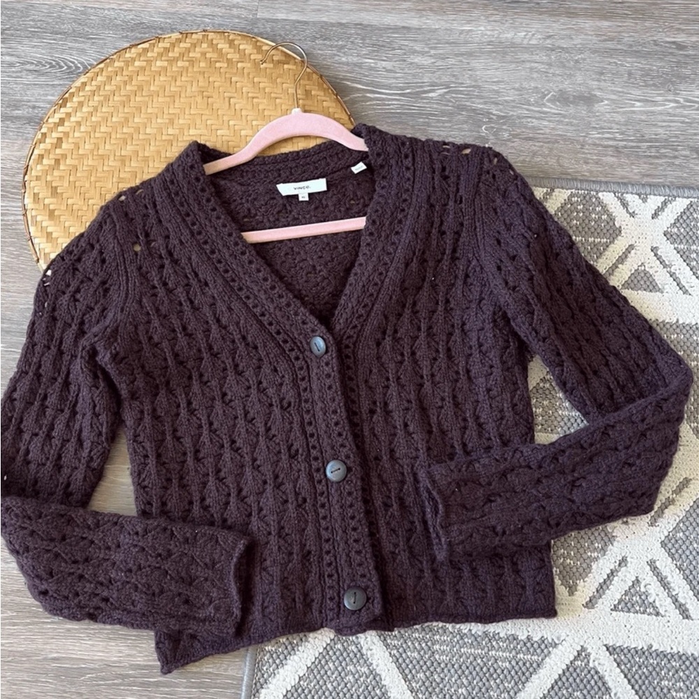 Vince Crochet Cardigan Wool Cashmere Sweater